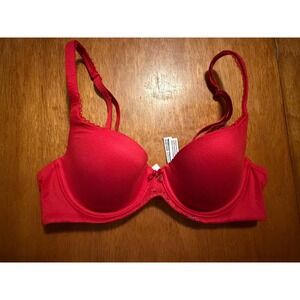 Victorias Secret Body By Victoria Lined Demi Bra Red Lace Heart Charm 34B
